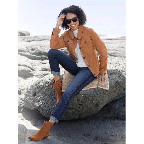 Lederjacke HEINE, Damen, Gr. 34, braun (cognac), 100% Ziegenvelours, unifarben, Langarm, Jacken