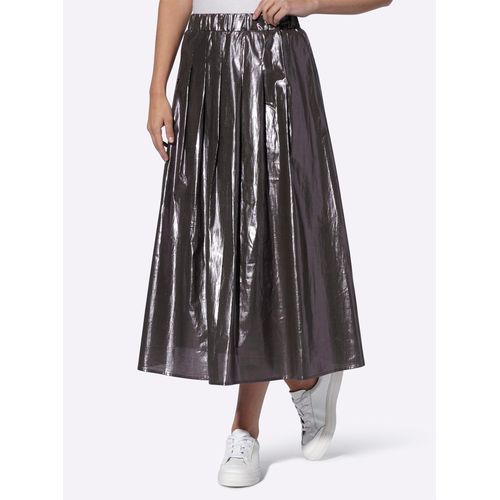 Faltenrock HEINE, Damen, Gr. 40, silber (silberfarben), 55% Baumwolle, 45% metallisierte Fasern, unifarben, lang, Röcke