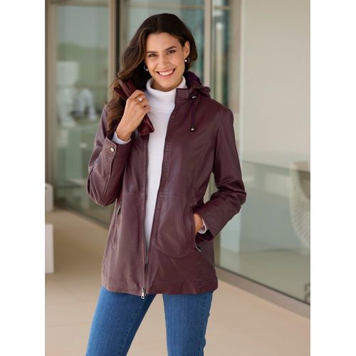 Lederjacke INSPIRATIONEN, Damen, Gr. 54, rot (burgund), 100% Lammnappaleder, Fellimitat:100% Polyester, unifarben, Langarm, Jacken