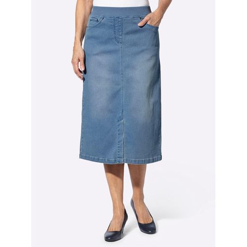 Jeansrock INSPIRATIONEN, Damen, Gr. 52, blau (blau, bleached), 78% Baumwolle, 20% Polyester, 2% Elasthan, unifarben, wadenlang, Röcke