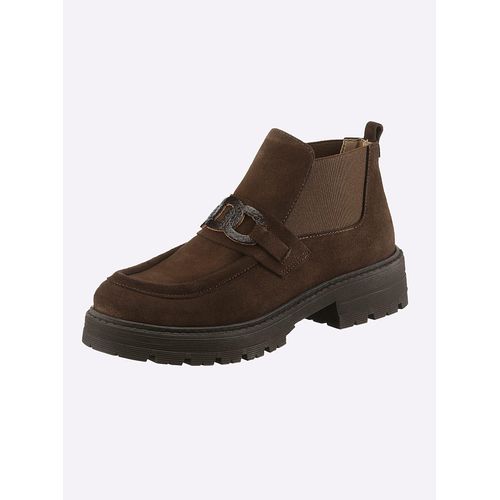 Stiefelette HEINE, Damen, Gr. 35, braun, Leder, Veloursleder, Rindsleder, modisch, Schuhe
