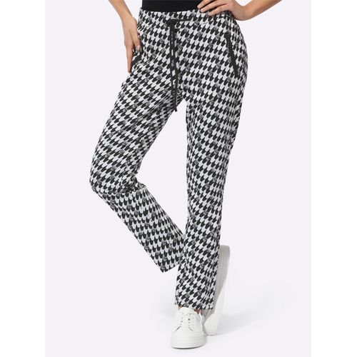 Jogger Pants CREATION L, Damen, Gr. 52, Normalgrößen, schwarz-weiß (schwarz, weiß, gemustert), 62% Polyester, 35% Viskose, 3% Elasthan, gemustert, Hosen
