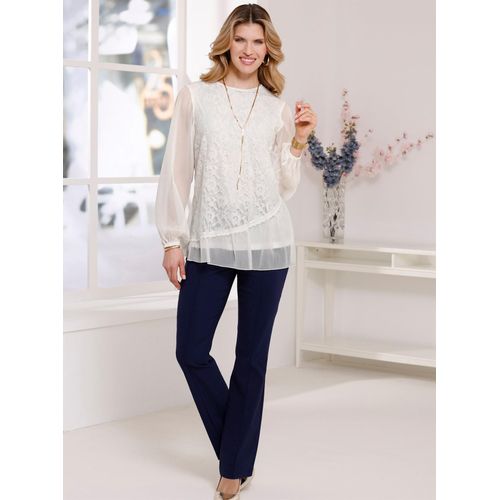 Spitzenbluse CLASSIC BASICS, Damen, Gr. 42, beige (ecru), 100% Polyester, Spitze:100% Polyamid, unifarben, Rundhals, Langarm, Blusen
