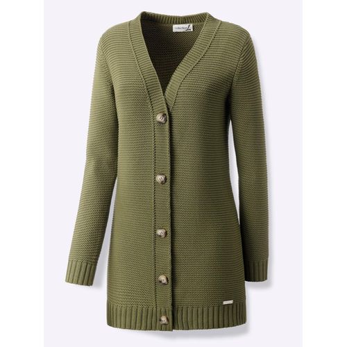 Strickjacke CASUAL LOOKS, Damen, Gr. 50, grün (oliv), 50% Baumwolle, 50% Polyacryl, unifarben, Langarm, Strickjacken