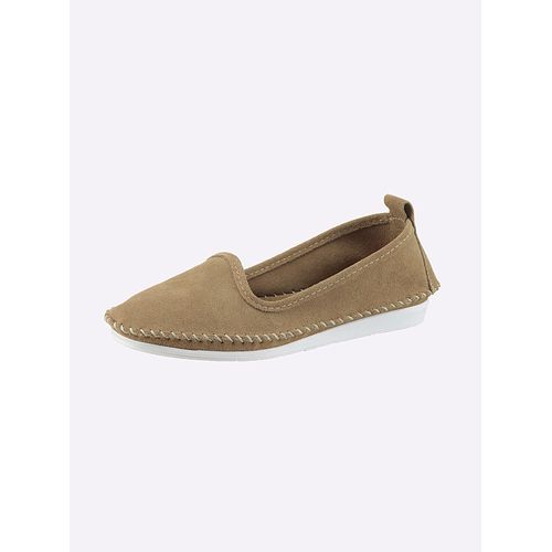 Slipper ANDREA CONTI, Damen, Gr. 37, braun (camel), Leder, Rindsleder, Veloursleder, modisch, Schuhe