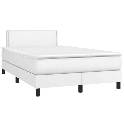 Boxspringbett Mit Matratze & Led Kunstleder Weiß | Größe: 120 x 190 cm | Modell: Flach mit Nägeln