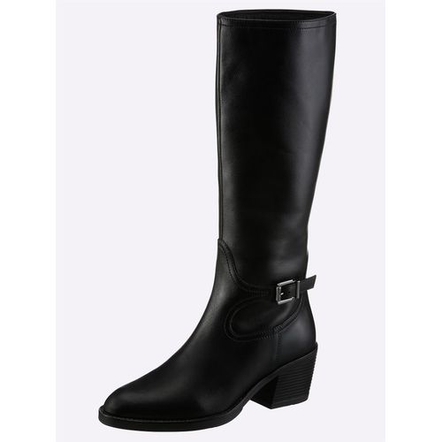 Stiefel HEINE, Damen, Gr. 38, schwarz, Leder, Rindsleder, Glattleder, modisch, Schuhe