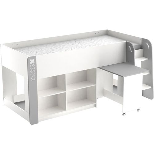 Hochbett DEMEYERE GROUP "HAMPTON Kombi Bett mit Schreibtisch", grau, B:124,2cm H:97,8cm L:210,3cm, Hochbetten, Kombi Bett mit Schreibtisch auf Rollen