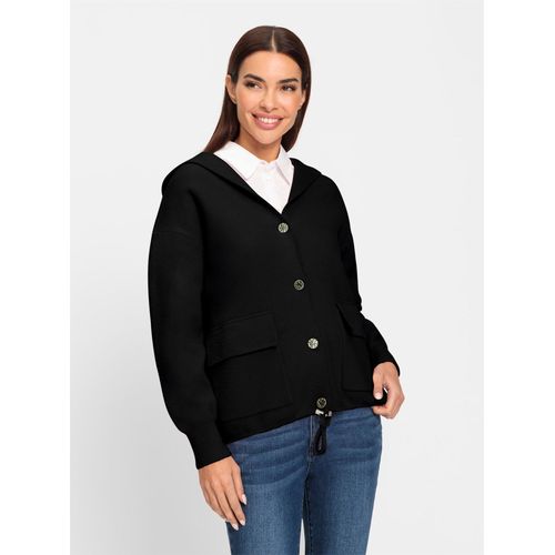 Strickjacke HEINE, Damen, Gr. 50, schwarz, 100% Polyamid, unifarben, Langarm, Strickjacken
