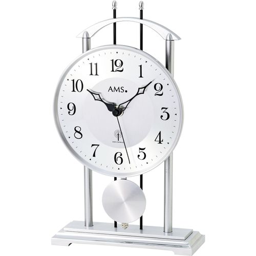 Pendeltischuhr AMS, bunt (silberfarben, weiß), Tischuhren, Quarzuhr, Funkuhr, Wohnzimmer, Schlafzimmer, Arbeitszimmer, Büro