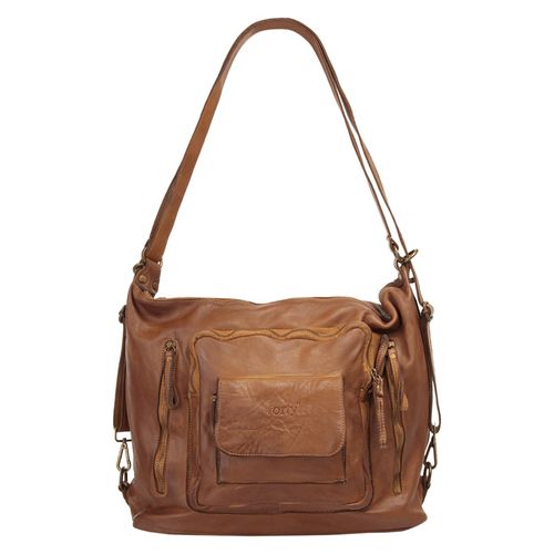 Cityrucksack FORTY, Gr. B/H/T: 40cm x 33cm x 18cm, onesize, braun (cognac), Rindsleder, Leder, Retro, casual, Rucksäcke, echt Leder, Made in Italy