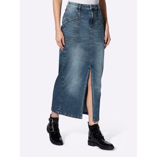 Jeansrock HEINE, Damen, Gr. 40, blau (blau, stone, washed), 98% Baumwolle, 2% Elasthan, unifarben, lang, Röcke
