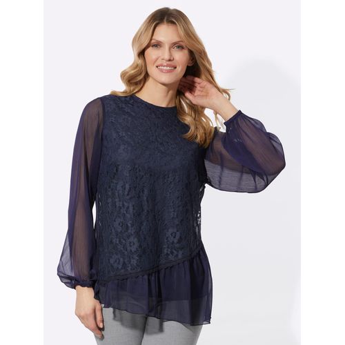 Spitzenbluse CLASSIC BASICS, Damen, Gr. 50, blau (marine), 100% Polyester, Spitze:100% Polyamid, unifarben, Rundhals, Langarm, Blusen