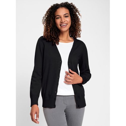Strickjacke CASUAL LOOKS, Damen, Gr. 54, schwarz, 100% Baumwolle, unifarben, Langarm, Strickjacken
