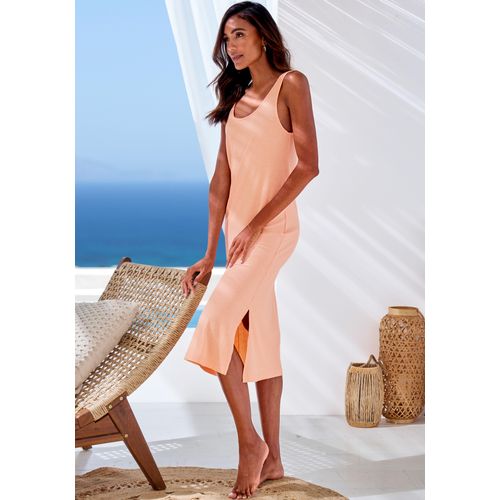 Nachthemd S.OLIVER, Damen, Gr. 40/42, N-Gr, orange (orange, meliert), Rippware, Obermaterial: 92% Modal (TENCEL), 8% Elasthan, meliert, modisch, figurbetont wadenlang, tiefer Rundhals, Kleider, in angenehmer 4x4 Rippqualität