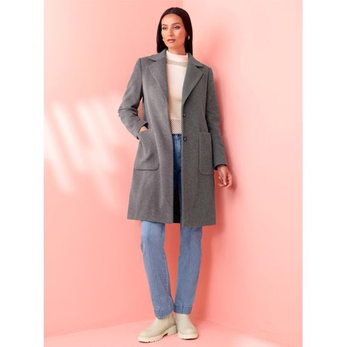 Wollmantel HEINE, Damen, Gr. 38, grau, 80% Wolle, 20% Polyamid, unifarben, unifarben mit Farbeinsatz, unifarben mit Farbeinsätzen, Mäntel