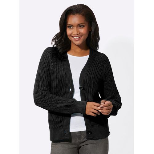 Strickjacke INSPIRATIONEN, Damen, Gr. 38, schwarz, 100% Baumwolle, unifarben, Strickjacken