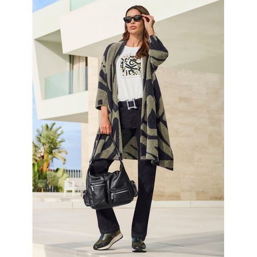 Strickjacke HEINE, Damen, Gr. 40, schwarz (oliv, schwarz, gemustert), 50% Polyacryl, 50% Polyamid, gemustert, Strickjacken