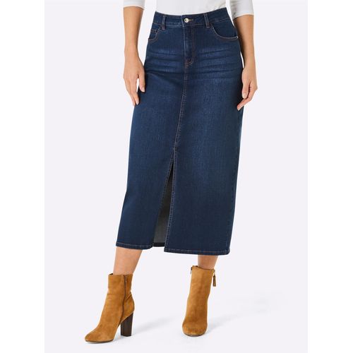 Jeansrock CREATION L PREMIUM, Damen, Gr. 46, blau (blau, stone, washed), 56% Baumwolle, 19% Polyester, 14% Lyocell, 10% Viskose, 1% Elasthan, unifarben, lang, Röcke