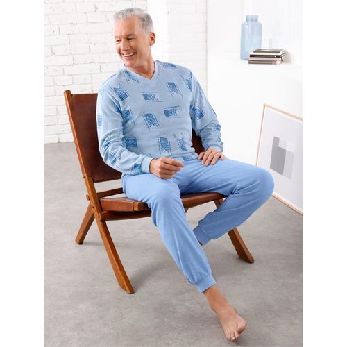 Schlafanzug KINGS CLUB, Herren, Gr. 52/54, blau (hellblau, bedruckt), 80% Baumwolle, 20% Polyester, Homewear-Sets
