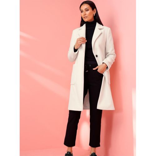 Wollmantel HEINE, Damen, Gr. 46, beige (ecru), 80% Wolle, 20% Polyamid, unifarben, unifarben mit Farbeinsatz, unifarben mit Farbeinsätzen, Mäntel