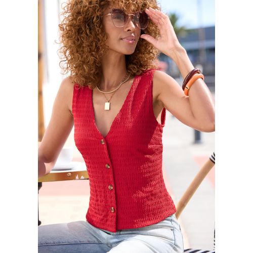 Anzugweste LASCANA, Damen, Gr. 44/46, rot, Jersey, Obermaterial: 99% Polyester, 1% Elasthan. Futter: 100% Polyester, unifarben, modisch, figurbetont taillenbedeckt, tiefer V-Ausschnitt, Westen, mit V-Ausschnitt, Business-Weste, elegant, modisch