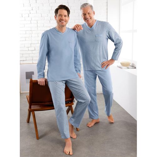 Schlafanzug KINGS CLUB, Herren, Gr. 60/62, blau (bleu, gemustert), 100% Baumwolle, Homewear-Sets