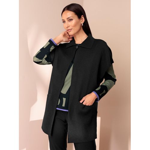 Poncho HEINE, Damen, Gr. 40/42, schwarz, 50% Viskose, 28% Polyester, 22% Polyamid, unifarben, Kurzarm, Jacken