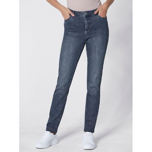 Stretch-Jeans CREATION L PREMIUM, Damen, Gr. 48, Normalgrößen, blau (blau, stone, washed), 56% Baumwolle, 19% Polyester, 14% Lyocell, 10% Viskose, 1% Elasthan, unifarben, lang, Jeans