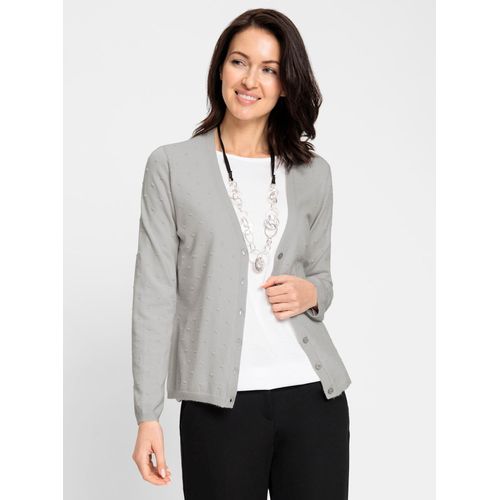 Strickjacke INSPIRATIONEN, Damen, Gr. 48, grau (hellgrau), 50% Viskose, 25% Polyester, 25% Polyamid, unifarben, Langarm, Strickjacken