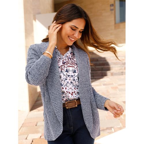 Strickjacke CLASSIC BASICS, Damen, Gr. 48, blau (rauchblau, ecru, meliert), 100% Baumwolle, meliert, Strickjacken