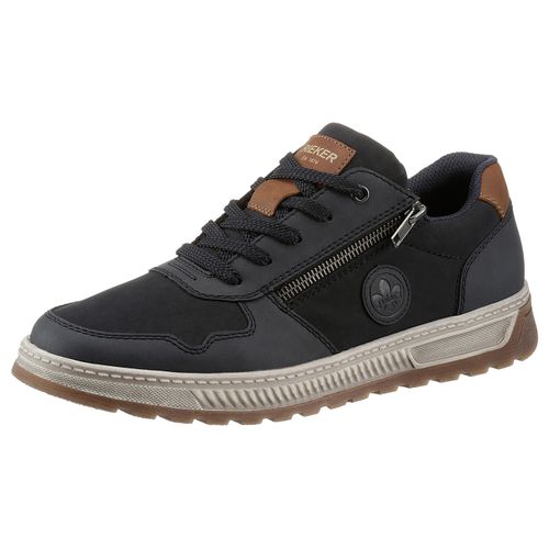 Sneaker RIEKER, Herren, Gr. 47, bunt (dunkelblau, braun), Nubuklederimitat, unifarben mit Farbeinsatz, sportlich, Schuhe, Freizeitschuh, Halbschuh, Schnürschuh mit Kontrastbesatz