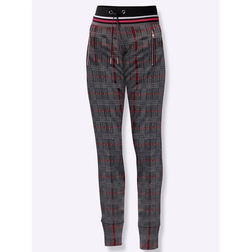 Jogger Pants INSPIRATIONEN, Damen, Gr. 52, Normalgrößen, rot (steingrau, rot, kariert), 85% Polyester, 12% Viskose, 3% Elasthan, gemustert, mehrfarbig, lang, Hosen