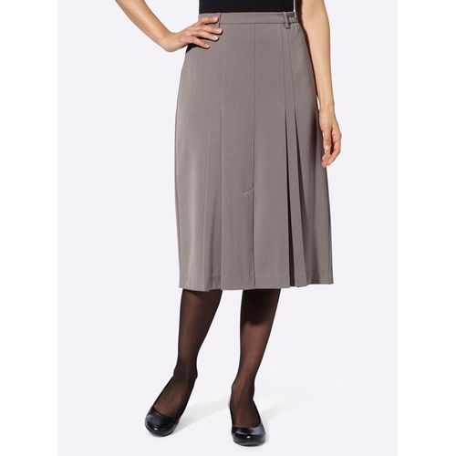 Faltenrock CLASSIC, Damen, Gr. 48, grau (taupe, meliert), 75% Polyester, 20% Viskose, 5% Elasthan, unifarben, wadenlang, Röcke