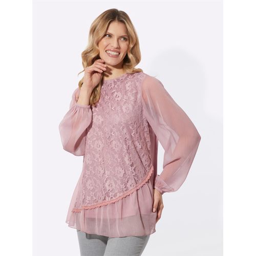 Spitzenbluse CLASSIC BASICS, Damen, Gr. 48, lila (mauve), 100% Polyester, Spitze:100% Polyamid, unifarben, Rundhals, Langarm, Blusen