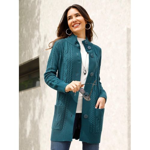 Strickjacke CLASSIC BASICS, Damen, Gr. 46, blau (petrol), 100% Polyacryl, unifarben, Langarm, Strickjacken