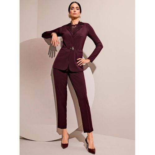 Kurzweste CREATION L, Damen, Gr. 46, rot (burgund), 63% Polyester, 33% Viskose, 4% Elasthan, Spitze:60% Baumwolle, 40% Polyamid, unifarben, Westen