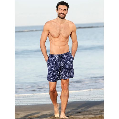 Badeshorts FEEL GOOD, Herren, Gr. 7, Normalgrößen, blau (marine, weiß), Polyester, Badehosen