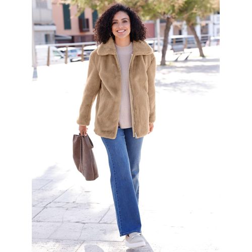 Fellimitatjacke INSPIRATIONEN, Damen, Gr. 46, beige, 100% Polyester, unifarben, Langarm, Jacken