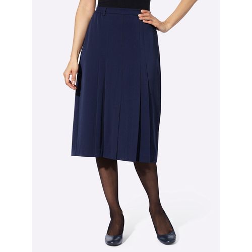 Faltenrock CLASSIC, Damen, Gr. 38, blau (marine), 75% Polyester, 20% Viskose, 5% Elasthan, unifarben, wadenlang, Röcke