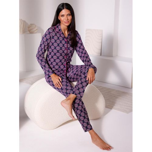 Schlafanzug WÄSCHEPUR, Damen, Gr. 36/38, bunt (marine, magenta, bedruckt), 50% Baumwolle, 50% Viskose, Homewear-Sets