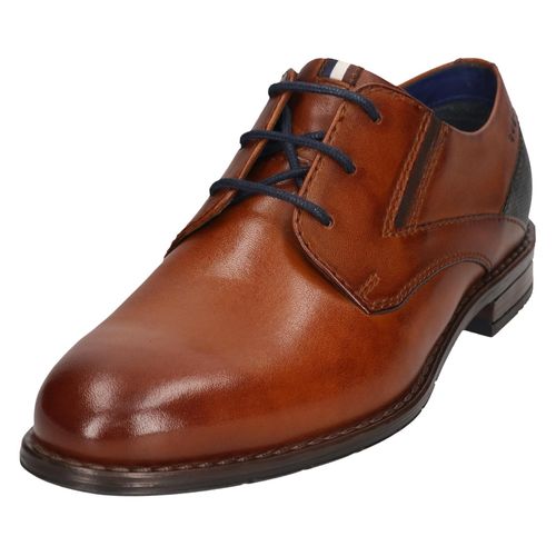 Schnürschuh BUGATTI, Herren, Gr. 43, braun (cognac), Leder, Basic, Schuhe, Anzugschuh, Business Halbschuh mit bequemen Stretcheinsatz