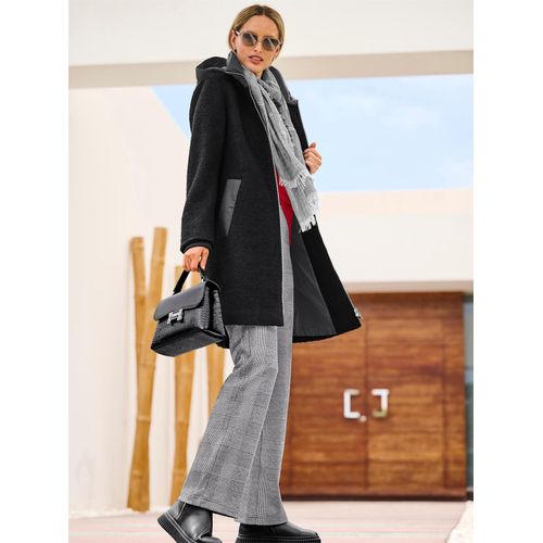 Wintermantel HEINE, Damen, Gr. 38, schwarz, 60% Polyester, 40% Wolle, Besatz:100% Polyester, Wattierung:100% Polyester, unifarben, unifarben mit Farbeinsatz, unifarben mit Farbeinsätzen, Mäntel