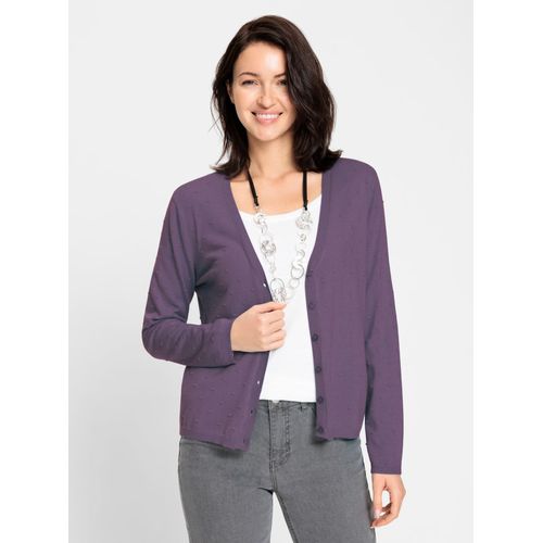 Strickjacke INSPIRATIONEN, Damen, Gr. 50, lila (feige), 50% Viskose, 25% Polyester, 25% Polyamid, unifarben, Langarm, Strickjacken