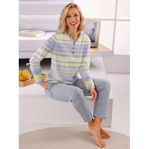 Schlafanzug HAJO, Damen, Gr. 36/38, gelb (gelb, grau, meliert), 62% Baumwolle, 38% Polyester, Homewear-Sets