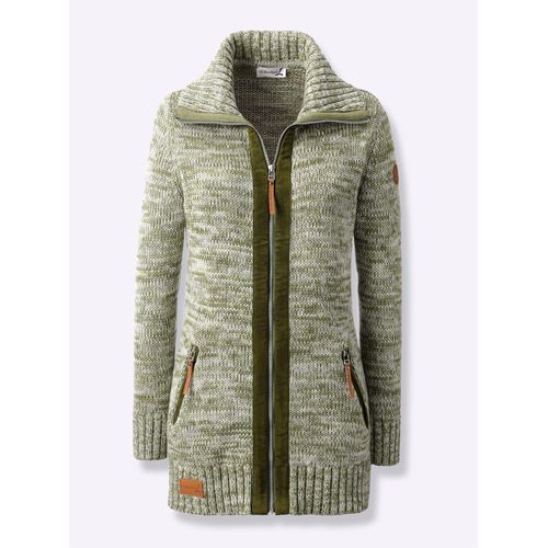 Strickjacke CASUAL LOOKS, Damen, Gr. 38, grün (schilf, ecru, meliert), 68% Baumwolle, 32% Polyacryl, meliert, Strickjacken