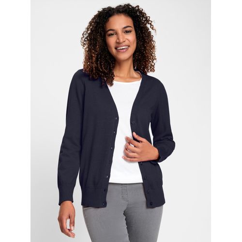 Strickjacke CASUAL LOOKS, Damen, Gr. 54, blau (marine), 100% Baumwolle, unifarben, Langarm, Strickjacken