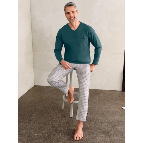 Schlafanzug WÄSCHEPUR, Herren, Gr. 48/50, grün (petrol, jade, bedruckt), 100% Baumwolle, Homewear-Sets