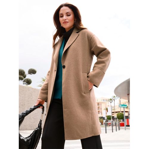 Kurzmantel INSPIRATIONEN, Damen, Gr. 40, braun (camel), 70% Polyester, 30% Wolle, unifarben, unifarben mit Farbeinsatz, unifarben mit Farbeinsätzen, Mäntel