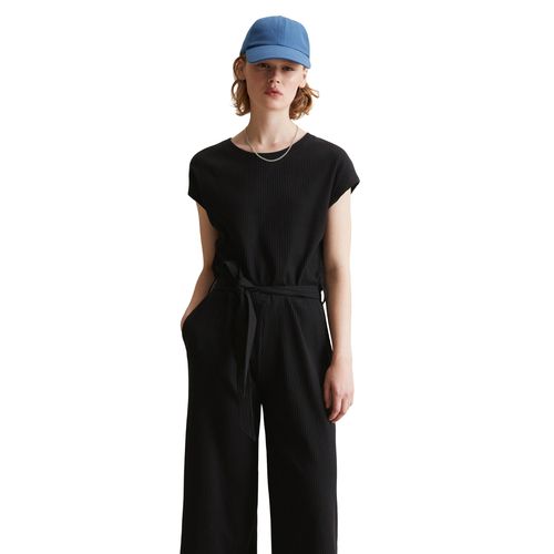 Overall MARC O'POLO DENIM, Damen, Gr. L, N-Gr, schwarz, Jersey, Obermaterial: 96% Baumwolle, 4% Elasthan, modisch, regular fit, Rundhals, Kurzarm, Overalls, verkürztes Bein, abnehmbarer Gürtel, Reißverschluss am Rücken